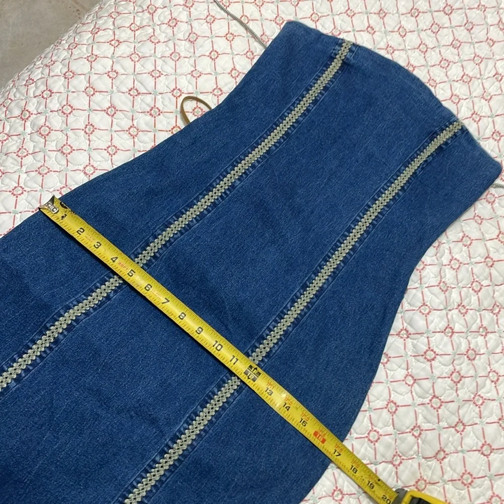 Vintage San Julian strapless denim dress with crochet accent - Picture 10 of 11